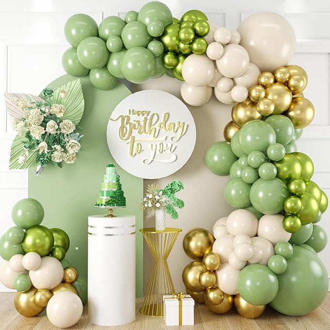 Sage Green & Gold Balloon Garland Kit: Metallic Party Decor