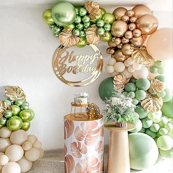 Sage Green & Gold Balloon Garland Kit: Metallic Party Decor