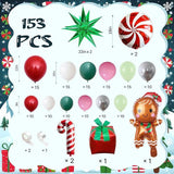 153-Piece Christmas Balloon Garland Kit with Red, Green & White Balloons and Festive Foils