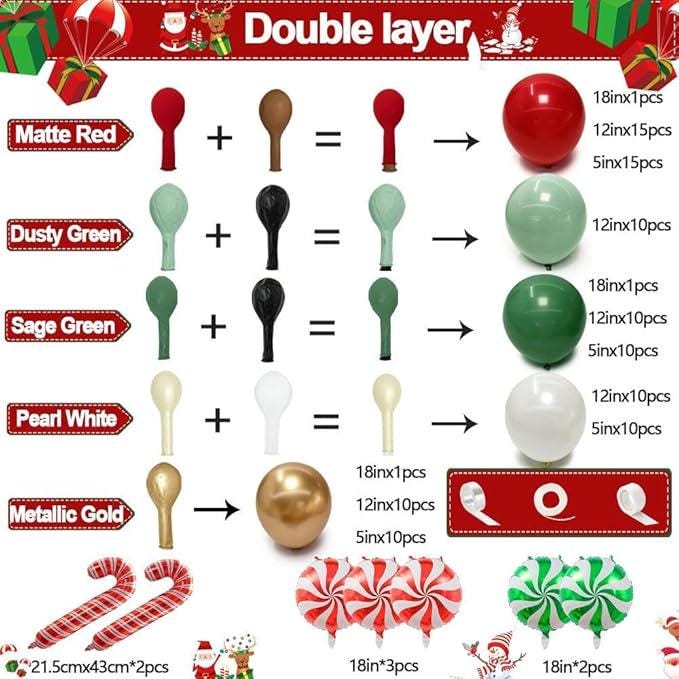 Christmas Balloon Garland Kit: Red, Green, Gold & Candy Cane Balloons