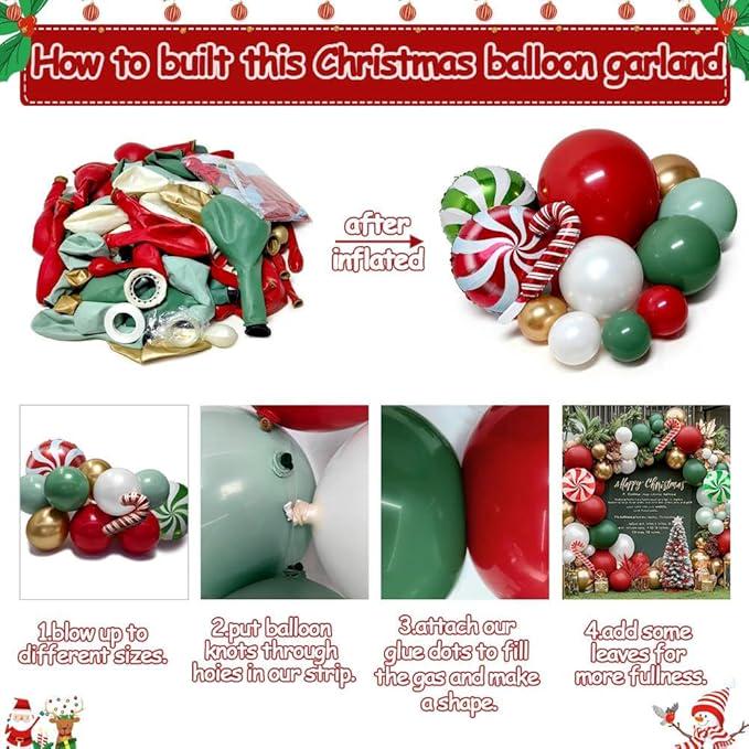 Christmas Balloon Garland Kit: Red, Green, Gold & Candy Cane Balloons