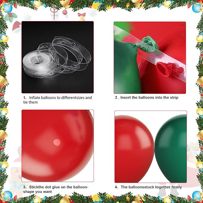 Christmas Balloon Garland Kit with Green, Red & White Balloons and Festive Foils for Party
