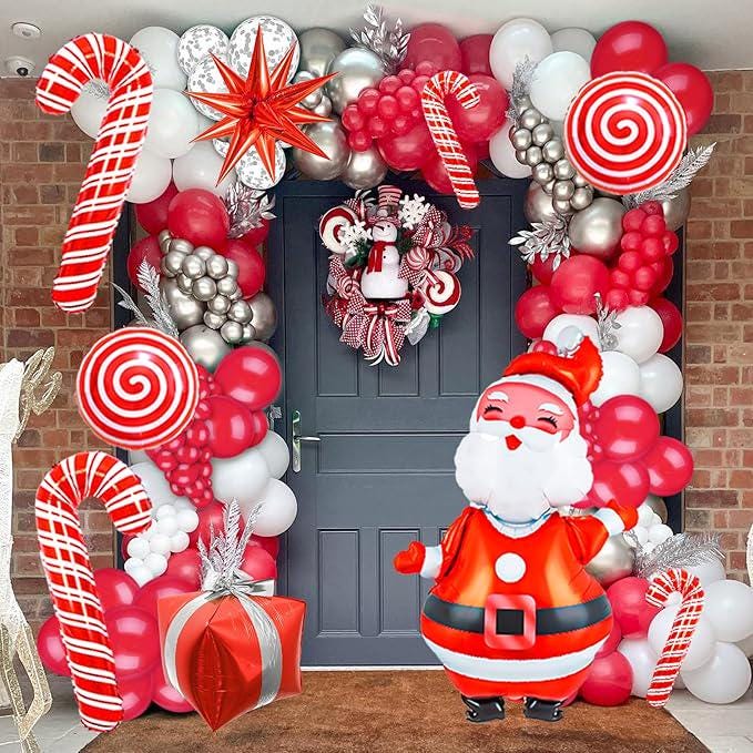 149-Piece Christmas Balloon Garland Kit with Red, White & Festive Foil Balloons for Party Decor