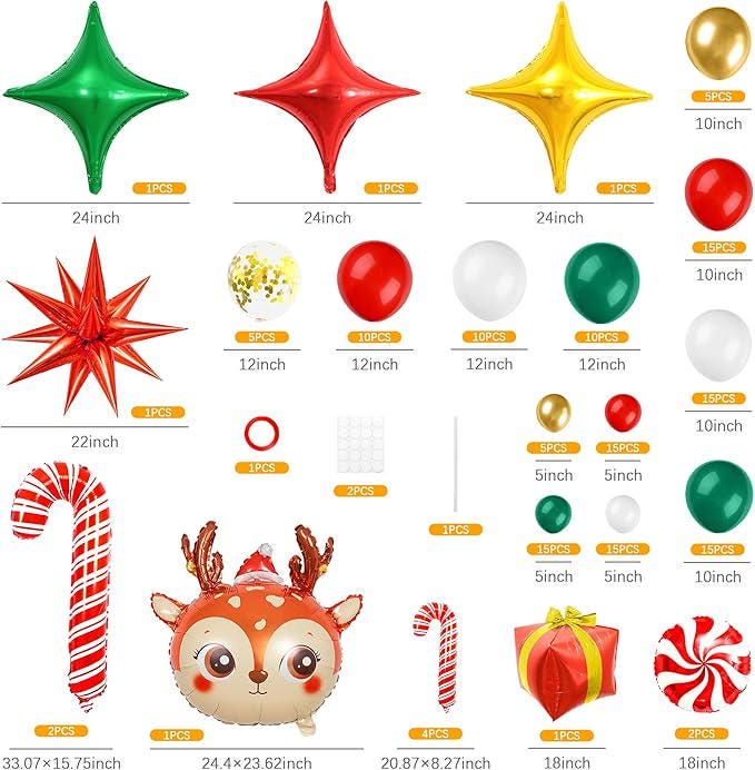 Christmas Balloon Garland Kit: Red, Green, Gold Party Decor