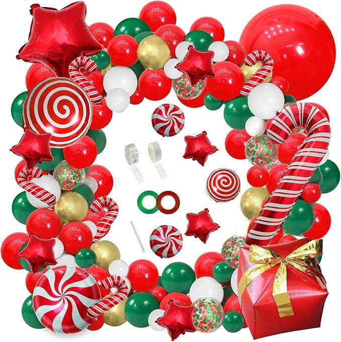 Christmas Balloon Garland Kit: Red, Green, Gold & Candy Foils