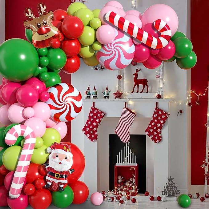 Christmas Balloon Arch Kit Red Pink Green Latex Balloons for Holiday Party Décor