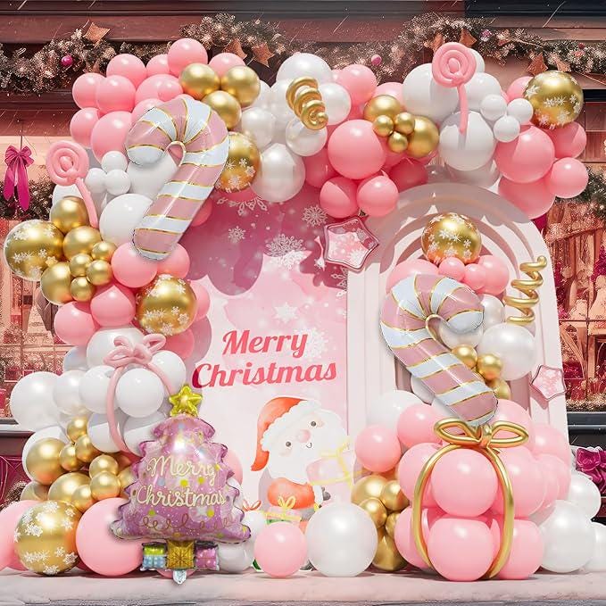 Christmas Balloon Arch Kit: Pink, White & Gold Party Decor
