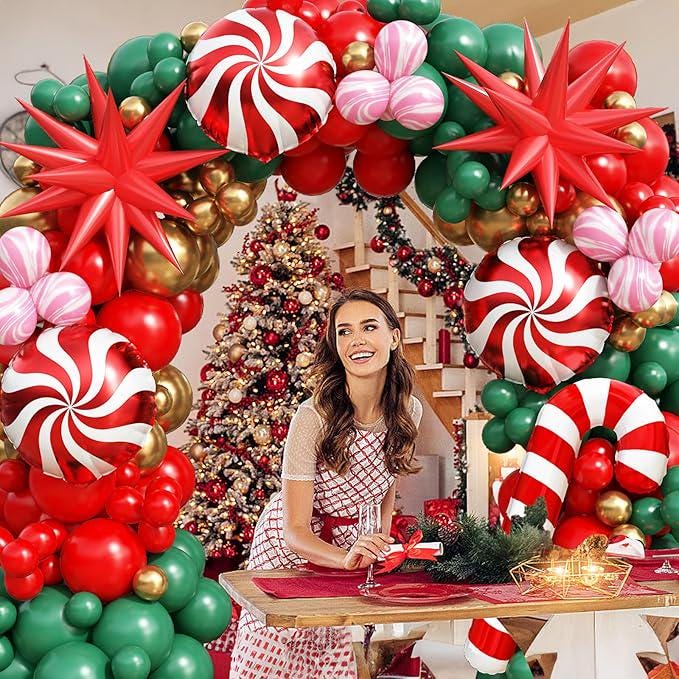 Christmas Balloon Arch Kit: Red, Green, Gold, Gingerbread & Santa