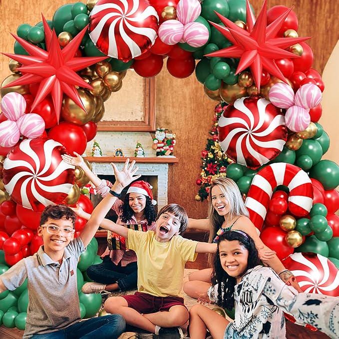 Christmas Balloon Arch Kit: Red, Green, Gold, Gingerbread & Santa