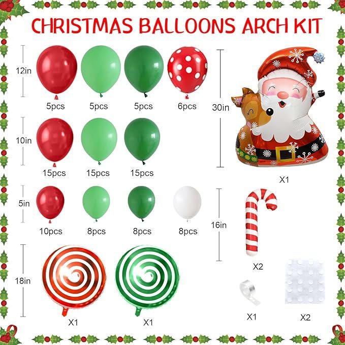 Christmas Balloon Arch Kit: Santa, Candy Cane, Red Green Décor