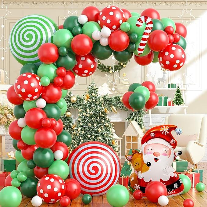 Christmas Balloon Arch Kit: Santa, Candy Cane, Red Green Décor