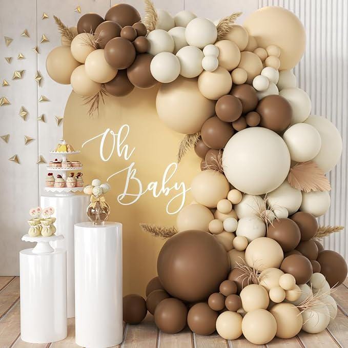 Boho Balloon Arch Kit: Brown, White & Nude, 155 Piece