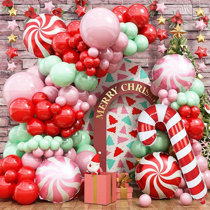 Christmas Balloon Arch Kit: Pink, Red & Green Holiday Decor