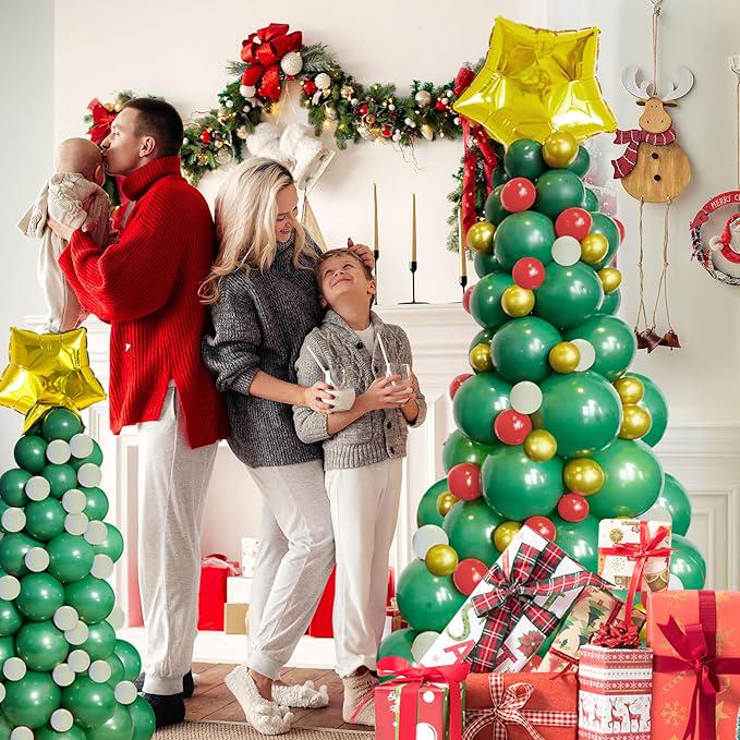 Christmas Tree Balloon Arch Kit | Green, Gold & Red Holiday Decor