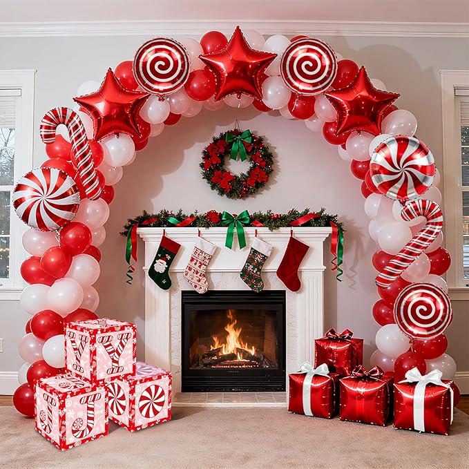 Christmas Balloon Arch Kit: JOY Boxes, Candy Cane & Star Decor