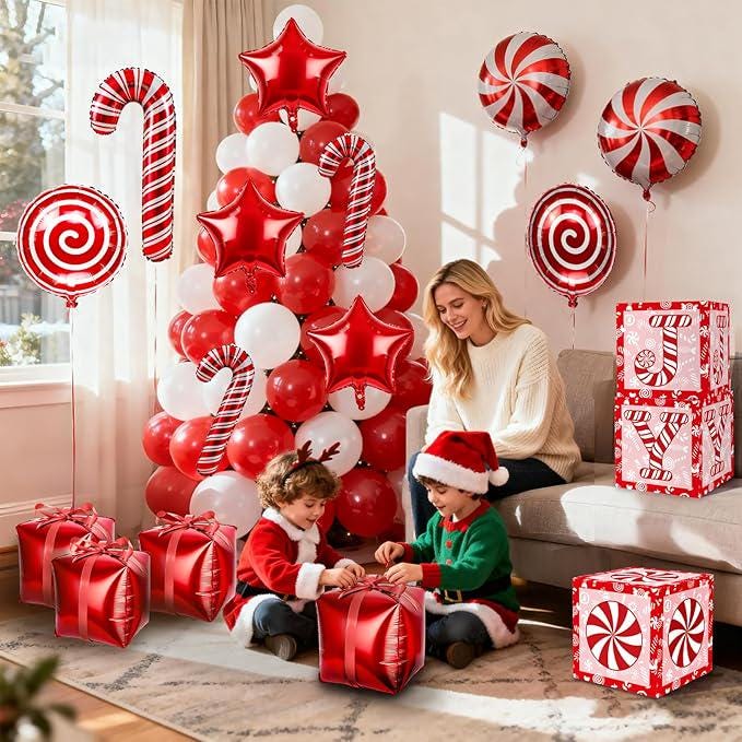 Christmas Balloon Arch Kit: JOY Boxes, Candy Cane & Star Decor