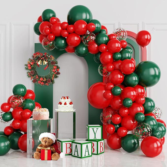 Red Green Balloon Arch Kit: 130 Pcs Christmas Party Décor