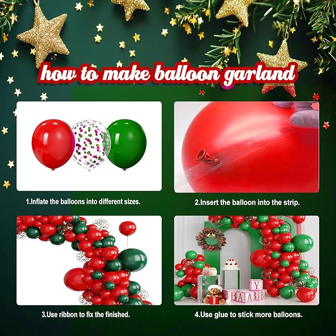 Red Green Balloon Arch Kit: 130 Pcs Christmas Party Décor