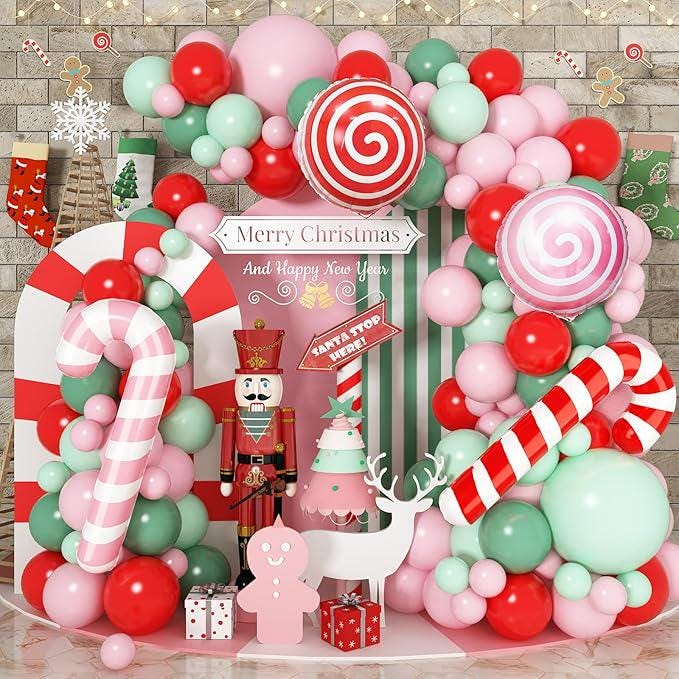 Christmas Balloon Arch Kit: Gingerbread, Candy Cane Foil Balloons