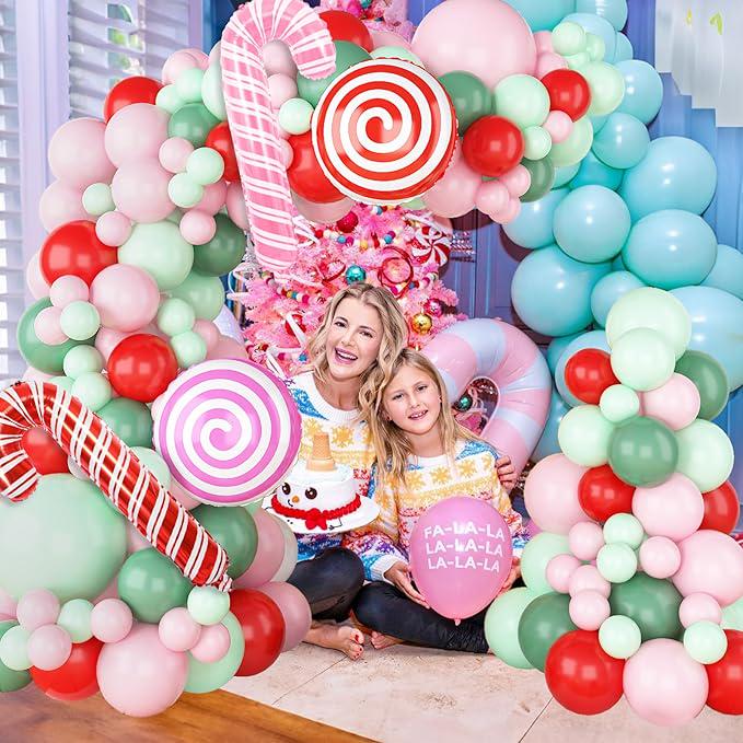 Christmas Balloon Arch Kit: Gingerbread, Candy Cane Foil Balloons