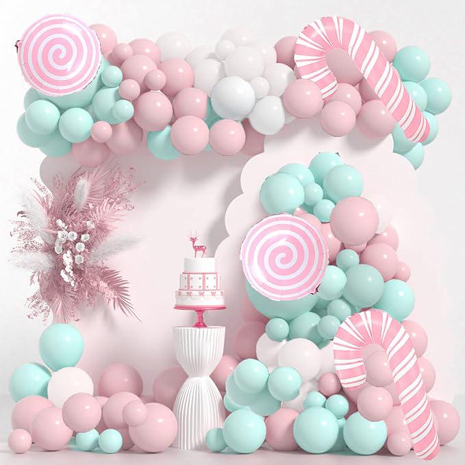 Pastel Christmas Balloon Arch Kit: Candy Cane & Tree Foil Balloons