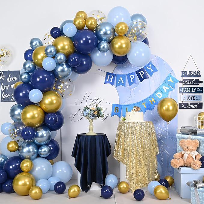 Blue and Gold Balloon Arch Kit, Party Decor