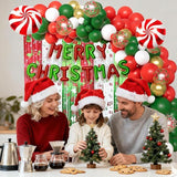 Christmas Balloon Arch Kit with Metallic Fringe Curtains Merry Banner and Candy Cane Balloons