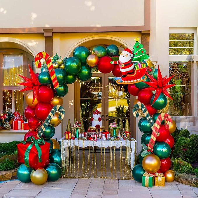 Christmas Balloon Arch Kit: Red, Green, Gold, Santa Decor