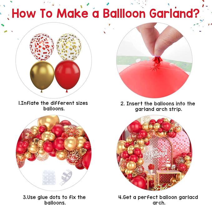 Red Gold Balloon Arch Kit 100Pcs Metallic and Confetti Balloons for Party Decorations