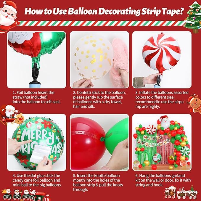 Christmas Balloon Arch Kit 71Pcs Gold Red Green Balloons with Foil Fringe Curtain Backdrop