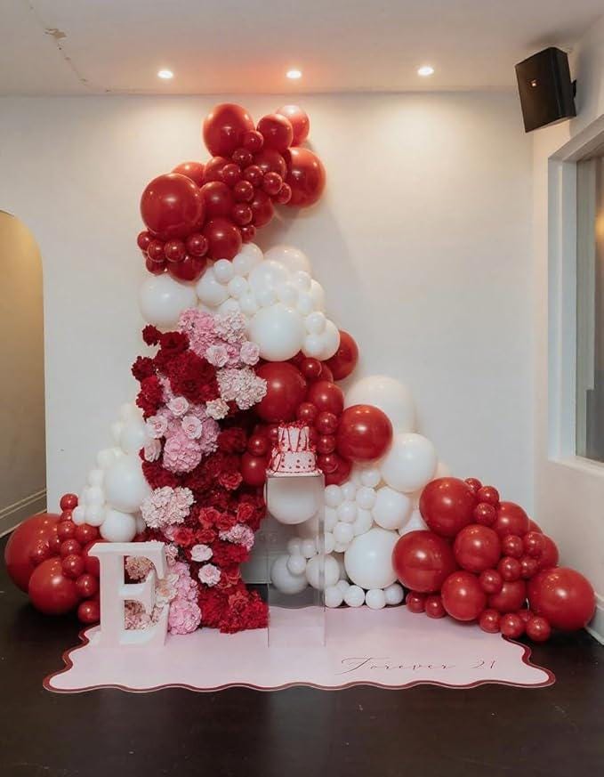 Red White Balloon Arch Kit 153Pcs with Stars Confetti Balloons for Christmas Wedding Party