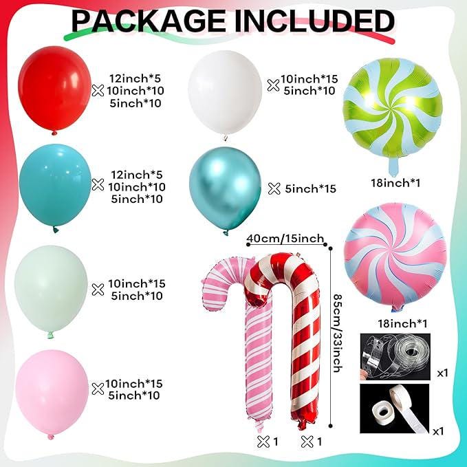 Christmas Balloon Garland Kit: Red, Teal, Pink, Green, Candy Theme