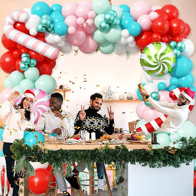 Christmas Balloon Garland Kit: Red, Teal, Pink, Green, Candy Theme