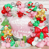 Pink Green Silver Christmas Balloon Arch Kit with Gingerbread Candy Cane Star Foil Balloons