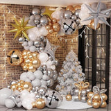 Elegant Christmas Balloon Arch Kit: Gold, Silver, White, Reindeer Decor