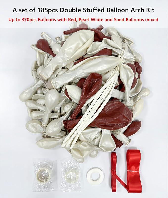 Red and Pearl White Balloon Arch Kit with Bows (185 Pcs)