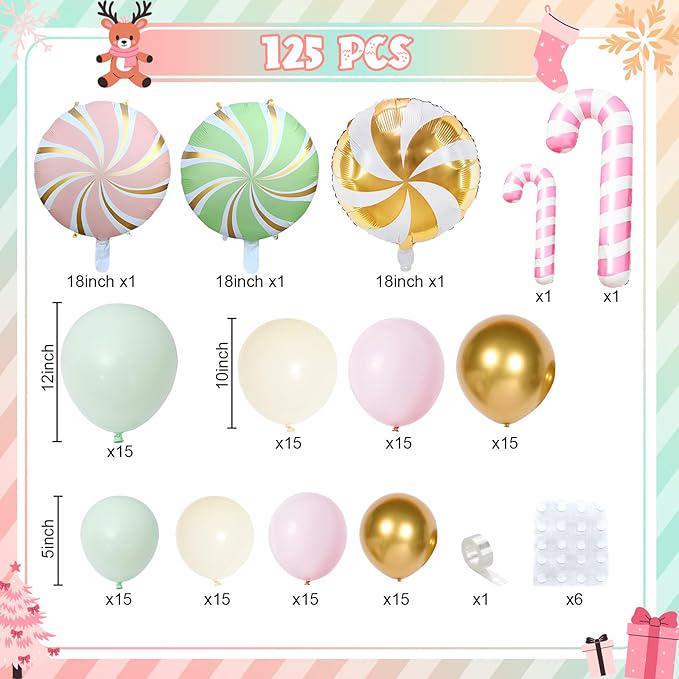 Christmas Balloon Arch Kit: Pastel Pink, Green, Candy Cane Theme