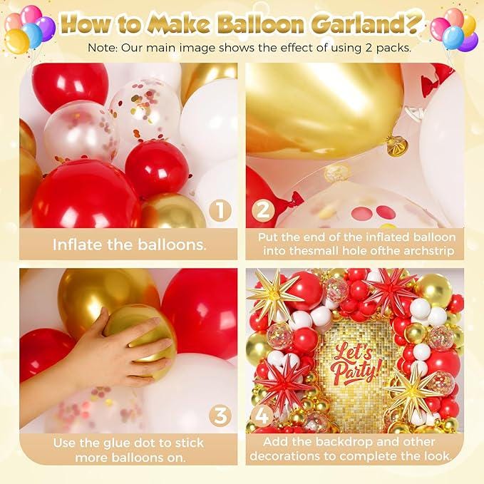 Red, White & Gold Balloon Arch Kit: Star Confetti Balloons