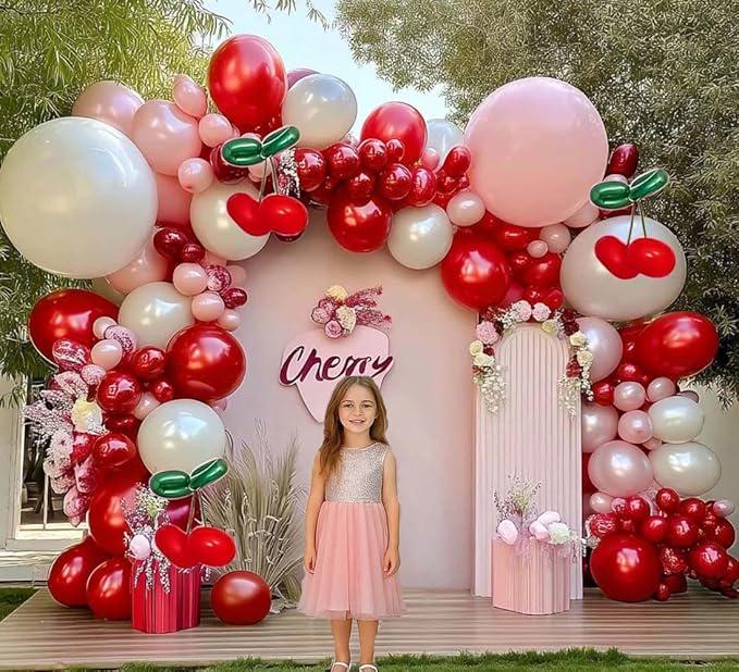 Red and Pink Balloon Arch with Pearl Balloons for Baby Shower Birthday Party Decor