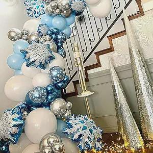 132-Piece Snowflake Balloon Arch Kit for Winter Wonderland Birthday Baby Shower Party