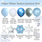 155-Piece Winter Snowflake Balloon Arch Kit with Blue Silver White Balloons and Foils