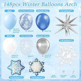 148-Piece Blue Snowflake Balloon Arch Kit with Metallic Silver White Balloons for Winter Party