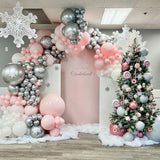 Glitter Snowflake Balloon Arch Kit: Pink, Silver, Red, Winter Birthday Party