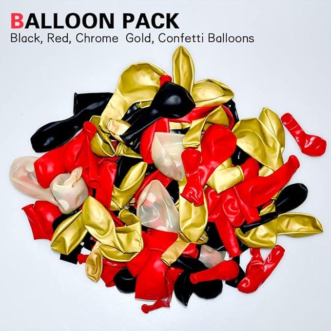 Red, Black, and Gold Balloon Arch Kit - 114 Piece Party Decor