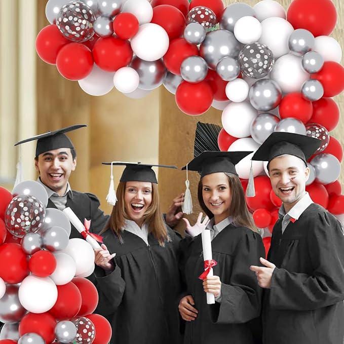 Red, White, and Silver Balloon Arch Kit – Birthday Wedding Party Decor