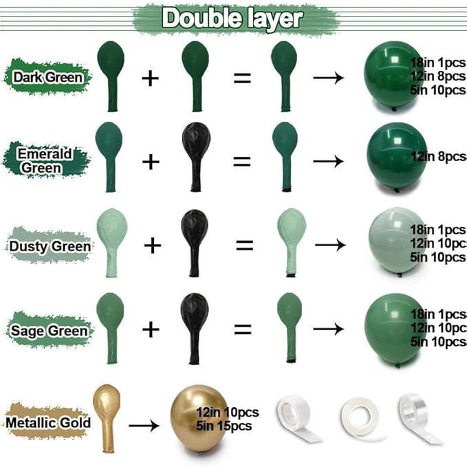 Green and Gold Balloon Arch Kit with Double Stuffed Metallic Balloons for Party Decor