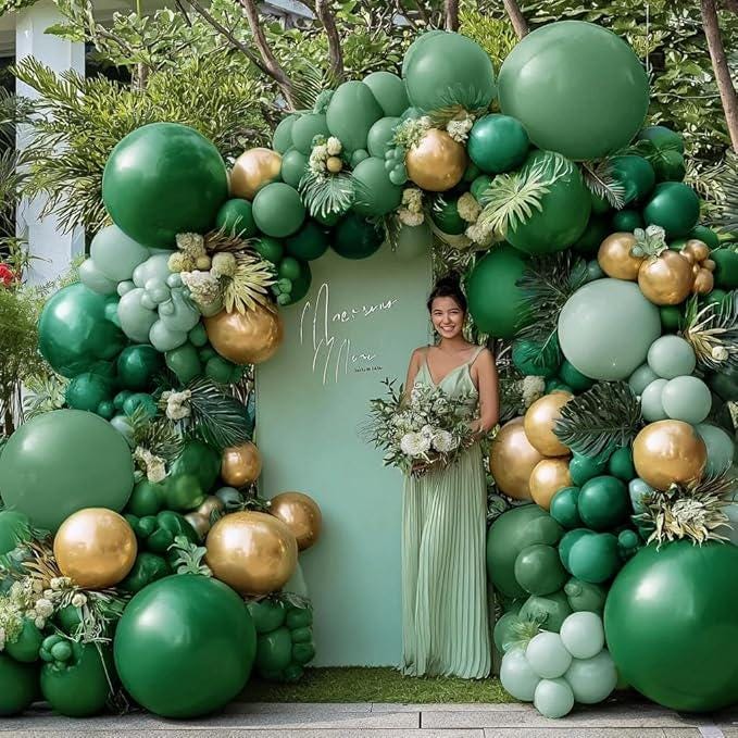 Green and Gold Balloon Arch Kit with Double Stuffed Metallic Balloons for Party Decor