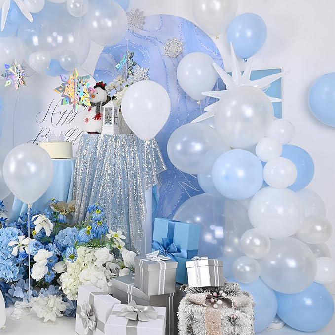 115-Piece Blue and White Christmas Balloon Arch Kit with Snowflake and Star Foils
