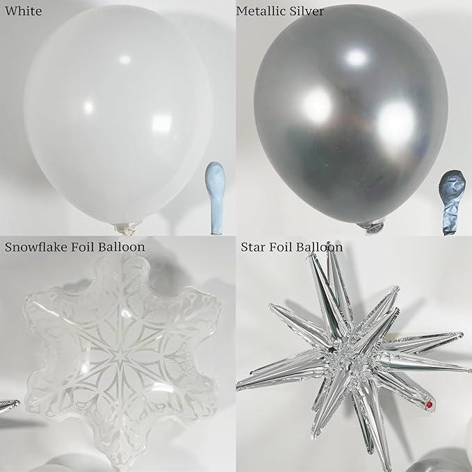 128-Piece Silver and White Balloon Arch Kit for Winter Wonderland Christmas and Party Decor