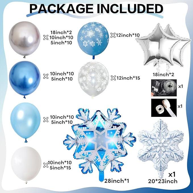 Winter Snowflake Balloon Arch Kit with Silver Blue White Balloons for Christmas Party Decor